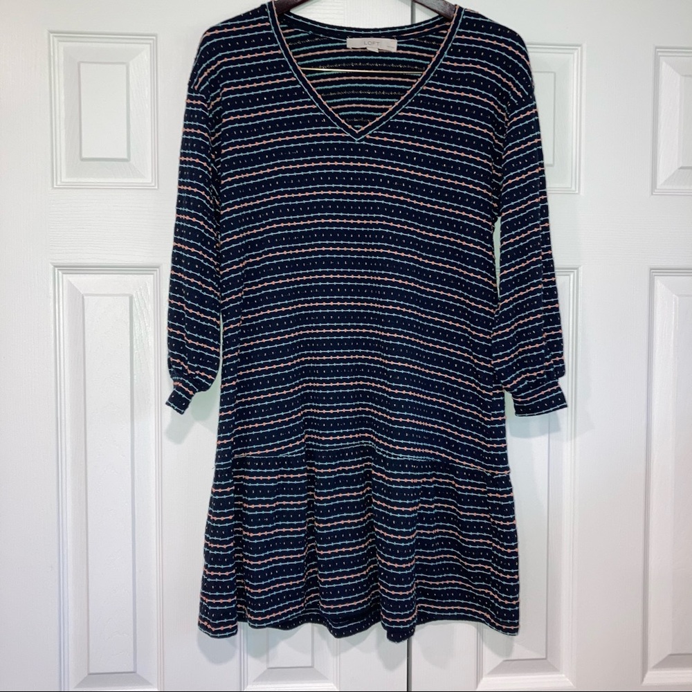 LOFT Navy Blue Peplum Type 3/4 Balloon Type Sleeve Pink Gold Speck Sm Petite